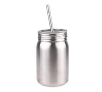 JanJean Stainless Steel Mason Jar Unbreakable Tumblers Single/Double Walled Dishwasher Safe Drinking Travel Mugs with Lids and Straws Silver 700ml
