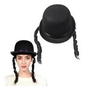 JanJean Traditional Jewish Rabbi Hat with Attached Side Curls Black Fedora Costume Hat with Payot for Holiday Plays Black One Size