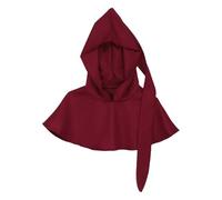 JanJean Velvet Medieval Cowl Hat Luxury Pagan Headwear with Silver Charm Accents for Winter Solstice Celebrations Red One Size