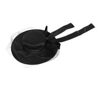 JanJean Women's Wide Brim Top Hat with Satin Bow Mesh Veil Elegant French Style Church Hat with Built-in Alligator Clip Black One Size
