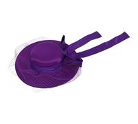 JanJean Women's Wide Brim Top Hat with Satin Bow Mesh Veil Elegant French Style Church Hat with Built-in Alligator Clip Purple One Size