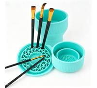 JANKINGS Collapsible Paint Brush Cleaner with Lid, Silicone Paint Water Cup with Scrubber Bottom for Watercolor Acrylic Oil Painting, Portable Brush Washer Holder for Artists & Students, Green