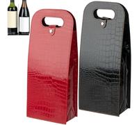 JANKINGS Double Wine Gift Bag, 2Pcs Reusable Leather Wine Tote Carrier, Champagne Gift Bags Carrier for Birthday, Wedding, Party (1 Red+1 Black)