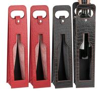 JANKINGS Gift Bags For Wine Bottles, 4Pcs Reusable Leather Wine Tote Carrier With Window, Single Bottle Champagne Gift Bags Carrier for Birthday, Wedding, Party (2 Red+2 Black)