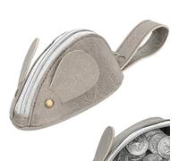 JANKINGS Mouse Coin Purse, PU Leather Animal Coin Pouch with Zipper and Wrist Loop, Gray Mini Change Wallet for Women & Travel