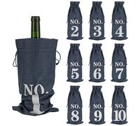 JANKOW 10 Pcs Numbered Burlap Wine Bags, Blind Tasting Wines Bags, Wine Gift Bag with Drawstring, Reusable Linen Wines Bottle Covers for Home Storage Wedding Party Decoration (Navy blue)