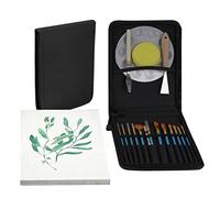 JANKOW 17 Pieces Paint Brush Set, Includes Pop-Up Carrying Case with 2 Palette Knives and 1 Sponge for Acrylic, Oil, Watercolor and Gouache Painting - Black