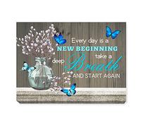 JANLAN Every Day Is a New Beginning Canvas Wall Art,Inspirational Farmhouse Flower Vase Wall Decor for Home Office Kitchen