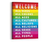 JANLAN Welcome All Cultures Canvas Wall Art,Diversity Poster for Classroom,Multicultural Canvas Wall Art,Equality Wall Decor 12"x 15"