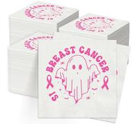 Janlaugh 100 Pack Halloween Breast Cancer Awareness Paper Napkins Ghost Pink Ribbon 3ply Disposable Dinner Napkins Breast Cancer Is Boo Sheet for Lunch Party Tableware Decor Supplies, 4.5 x 4.5 Inch