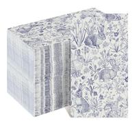 Janlaugh 100 Pcs Bunny Easter Paper Napkins Blue White Easter Disposable Napkins Retro Bunny Flowers Leaf Party Supplies for Guest Luncheon Dinner Table Decor 13" x 15.7"