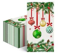 Janlaugh 100 Pcs Christmas Thanksgiving Paper Napkins 2 Ply Merry Christmas Fall Thanksgiving Dinner Napkins Disposable Guest Towel for Winter Holiday Cocktail Party Decor Supplies(Hanging Ball)