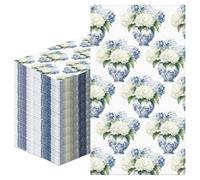 Janlaugh 100 Pcs Hydrangea Paper Napkins 3 Ply Watercolor Blue Hydrangea Cocktail Napkins Floral Elegant Blue and White Porcelain Chinoiserie Disposable Hand Towels for Daily and Table Occasion Use