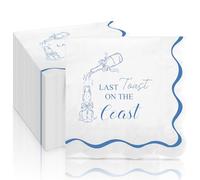 Janlaugh 100 Pcs Last Toast on the Coast Bachelorette Napkins Bulk- Blue White Bachelorette Party Decoration for Bride Bridesmaid Coastal Beach Party Supplies