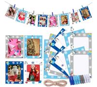 Janlaugh 100 Pcs Winter Paper Picture Frames 4 x 6 Snowflake Paper Photo Frame with 100 Clips 10 Strings Kit DIY Hanging Cardboard Photo Holder for Winter Snow Wedding Home