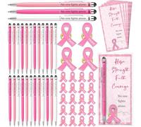 Janlaugh 100 Sets Breast Cancer Awareness Accessories 2 in 1 Pen with Stylus Tip Pink Ribbon Pin Breast Cancer Awareness Bulk Items Survivor Gifts Hope Cards Gift Bags Pink Ribbon Accessories