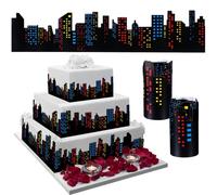 Janlaugh 2 Roll City Cake Border Decoration Hero Birthday Party Cake Toppers Decoration Stick On or Lay On City Skyline Building Scenic Birthday Decor for Bday Cakes Wrap Party Supplies (Colorful)