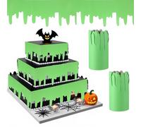 Janlaugh 2 Roll Halloween Ghost Themed Cake Border Decor Green Liquid Cake Side Strip Green Bloody Topper Birthday Cupcake Wrapper for Slime Trick-or-Treat Halloween Party Supplies (Ghost, Neon)