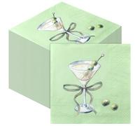 Janlaugh 200 Pcs Espresso Martini Paper Napkins with Bow Espresso Martini Party Supplies Disposable Luncheon Cocktail Napkins for Coffee Bachelorette Birthday Wedding(Green,Style 3)