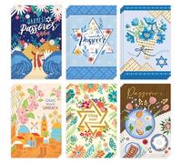 Janlaugh 24 Sets Passover Greetings Cards with Envelopes Passover Greetings Pesach Cards Jewish Holiday Gifts for Office Home Happy Party Supplies 4 x 6 Inch(Floral)
