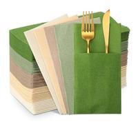 Janlaugh 50 Pack Pocket Linen Napkins Disposable Paper Sage Green Colorful Napkins Prefolded Guest Hand Towel Flatware Dinner Supplies for Reception Baby Shower Wedding Christmas Decoration