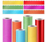 Janlaugh 6 Pack Bulletin Board Paper Rolls Colorful Glitter Bulletin Board Rolls Golden Orange Purple Red Blue Green Fade Resistant Large Colored Craft Papers For Classroom Decor, 19 Inches x 36 Feet