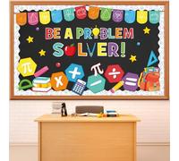 Janlaugh 70 Pcs Math Bulletin Board Set Mathematics Symbol Bulletin Board Borders Be a Problem Solver Classroom Cutouts Decorations for Elementary Middle School Classroom Wall Supplies