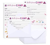Janlaugh 80 Pcs Camp Stationery Set 40 Fill in the Papers 40 Matching Envelopes Camp Stationery Papers and Envelopes for Letter Writing Boys Girls Campers(Cute Pink Girls Style)