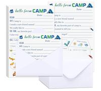 Janlaugh 80 Pcs Camp Stationery Set 40 Fill in the Papers 40 Matching Envelopes Camp Stationery Papers and Envelopes for Letter Writing Boys Girls Campers (Cute Blue Boys Style)