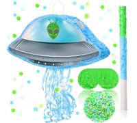 Janlaugh Alien Pinata with Bat Stick Blindfold and Confetti, Spacecraft Piñata Party Decoration Spaceship Themed Halloween Birthday Party Favor Supplies (Alien)