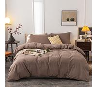 Janlive Washed Cotton Duvet Cover King Ultra Soft 100% Cotton Solid Color Coffee Duvet Cover Set with Zipper Closure -3 Pieces Coffee King
