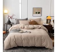Janlive Washed Cotton Duvet Cover King Ultra Soft 100% Cotton Solid Color Khaki Duvet Cover Set with Zipper Closure -3 Pieces Khaki King
