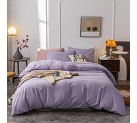 Janlive Washed Cotton Duvet Cover King Ultra Soft 100% Cotton Solid Color Lavender Purple Duvet Cover Set with Zipper Closure -3 Pieces Purple King