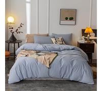 Janlive Washed Cotton Duvet Cover King Ultra Soft 100% Cotton Solid Color Light Blue Duvet Cover Set with Zipper Closure -3 Pieces Light Blue King