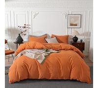 Janlive Washed Cotton Duvet Cover Set Linen Feel Textured Ultra Soft 100% Cotton Solid Color Orange Duvet Cover Set with Zipper Closure -3 Pieces Orange King