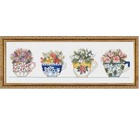 Janlynn Cross Stitch Kit 20"X5"-Row of Teacups (14 Count), Cotton, Multicolor