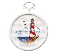 Janlynn 18 Count Round Mini Counted Cross Stitch Kit, 2-1/2-Inch, Lighthouse