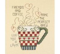 Janlynn Cross Stitch Kit, 5-Inch by 6-Inch, Friends and Coffee White