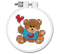 Janlynn Kid Bear and Balloon Stamped Cross Stitch Kit-3-inch Round, 100% Cotton, Multi-Colour, 3"