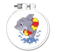 Janlynn Kid Dolphin Splash Stamped Cross Stitch Kit-3-inch Round, 100% Cotton, Multi-Colour, 3"