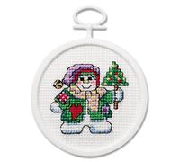 Janlynn Patchwork Snowman Mini Counted Cross Stitch Kit-2.5" Round 18 Count