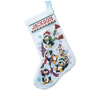 Janlynn Penguin Joy Stocking Counted Cross Stitch Kit, Cotton, Light Blue, 18" diagonally