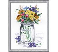 Janlynn Wildflower Jar Counted Cross Stitch Kit, Cotton, Multi-Colour, 20.3 x 25.5 x 0.1 cm