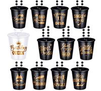 Janmercy 12 Pcs Birthday Shot Glass Necklace Bulk Funny Plastic Beaded Shot Cups Necklace Party Pack For Girls Women 21st 30th 40th 50th Birthday Wedding Bachelorette Party Supplies, 1 White 11 Black