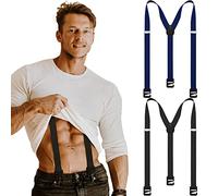 Janmercy 2 Pcs Hidden Suspenders for Men Hiking Suspenders Undergarment Suspenders for Untucked Men Winter Outdoor Hiking Ski Pant, Black, Navy, 49in-XL