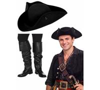 Janmercy 2 Pcs Pirate Boot Covers & Hat for Men & Women, Halloween Cosplay