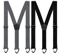 Janmercy 2 Pcs Y Back Hidden Suspender 1.5 Inch Heavy Duty Suspenders for Men Under Clothing, Black and Gray, 47 x 1.5 inches