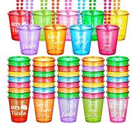 Janmercy 27 Pcs Fiesta Shot Glass Necklaces, Plastic, Necklace, Shot Glass, 1.5 oz, Assorted Colors, Cinco De Mayo, Bachelorette Party
