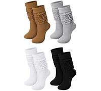 Janmercy 4 Pairs Slouch Socks for Women Bulk Stacked Socks Boot Socks 80s 90s Neon Slouch Socks Knit Scrunchie Socks, Pure Color, M