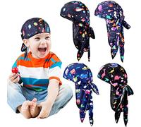 Janmercy 4 Pcs Baby Satin Durags Kids Satin Durags Dinosaur Outer Space Car Animals Headwraps with Long Tail for Baby Toddler Boy Girl, Multicolored, One Size